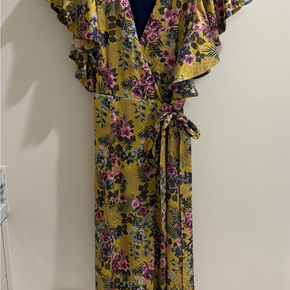 Anthropologie Yellow and Purple Floral Maxi Dress